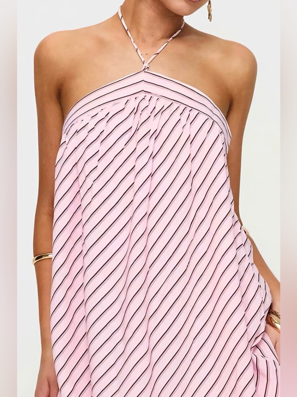 Strapless Pink Halter-Style Stripe Dress